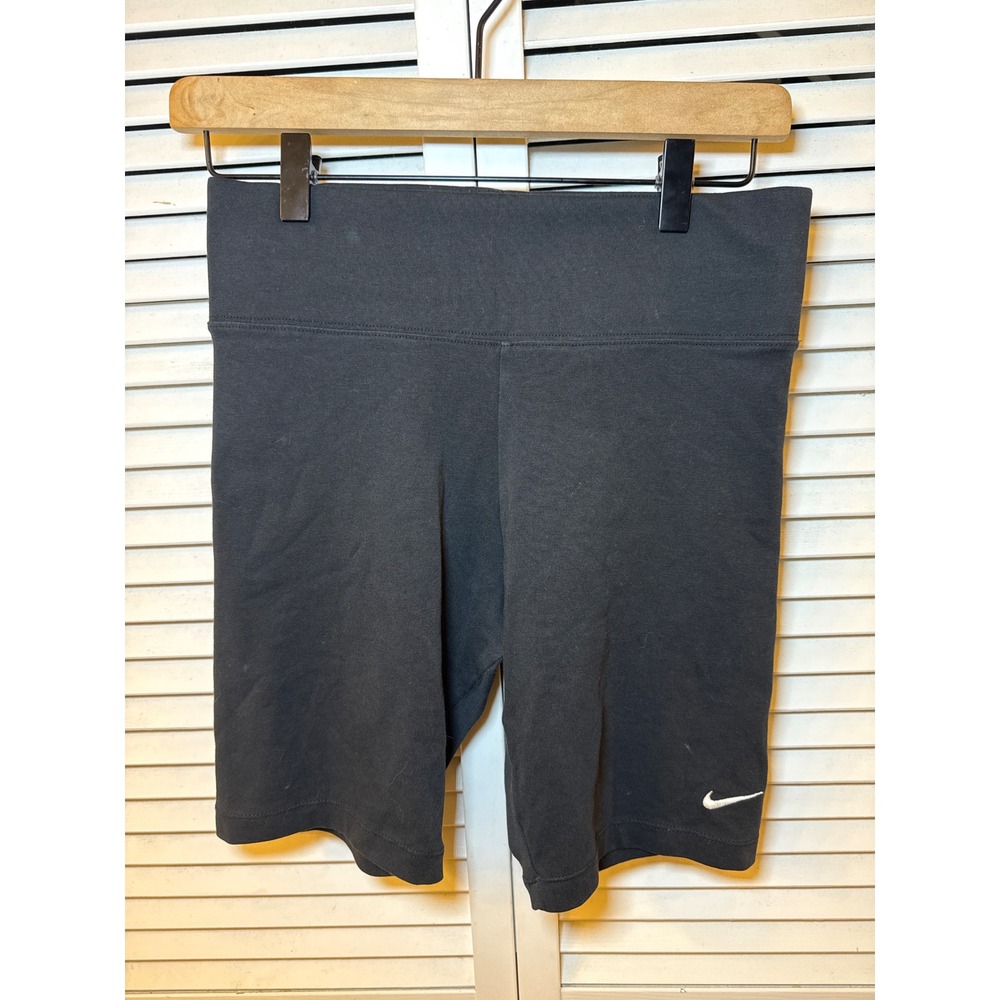 Nike Sportswear Women Black High Waisted Biker Shorts Swoosh Logo Size M